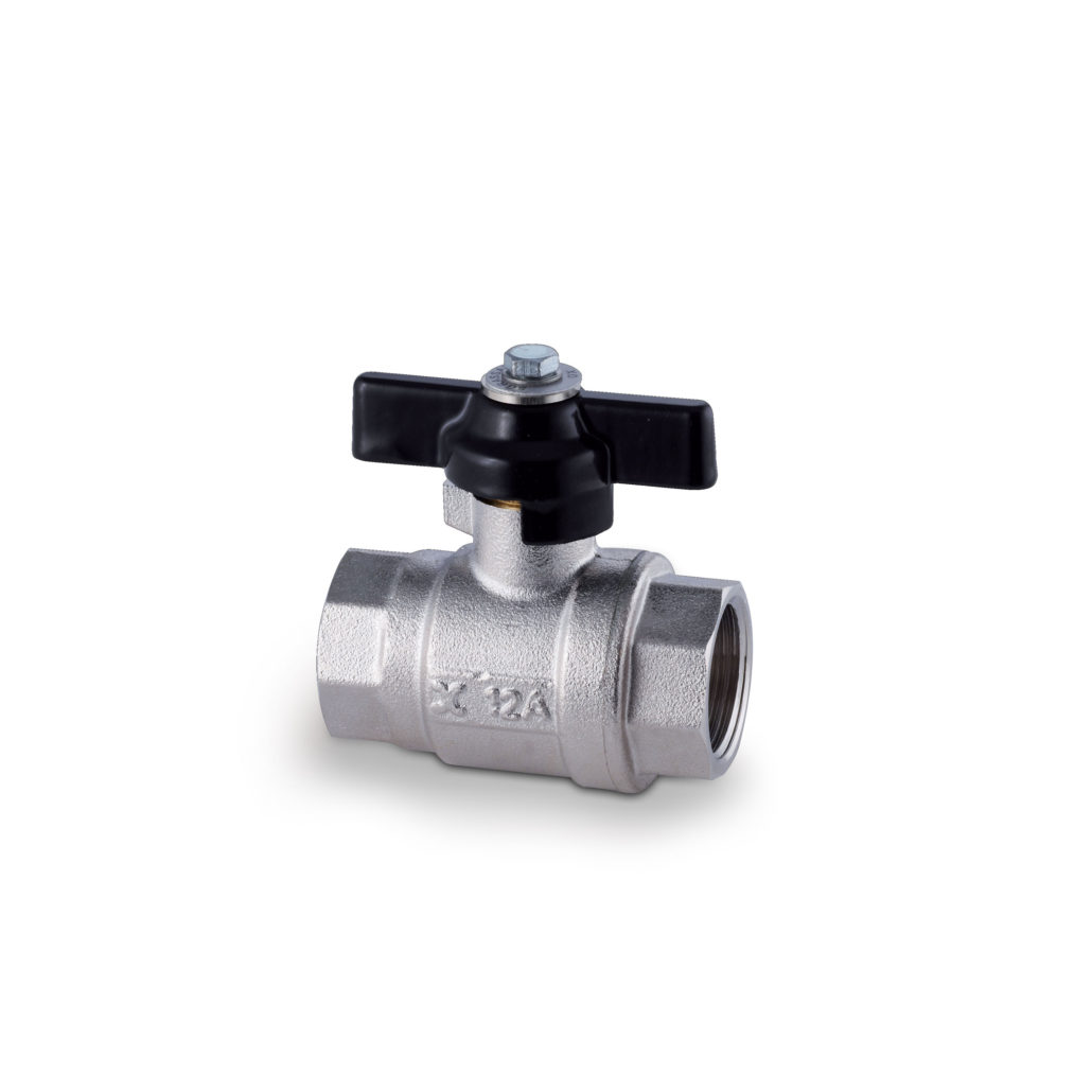 Art. 110 OX – Degreased ball valve in nickel plated brass FF – butterfly
